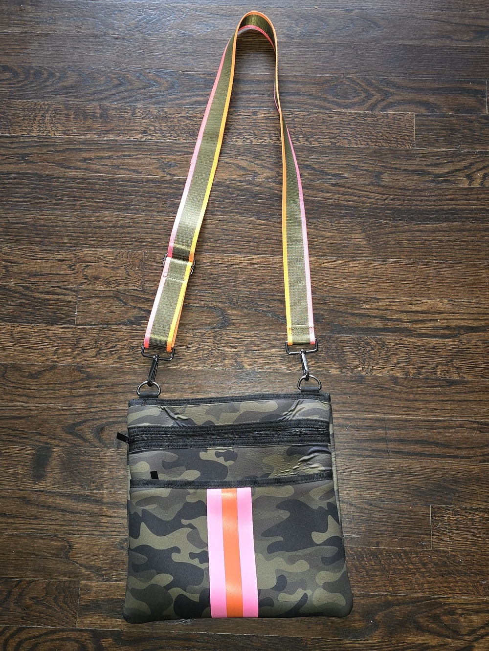 HAUTE SHORE Camo Crossbody with Neon Pink & Orange Stripe